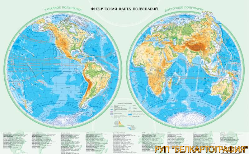 ФИЗИЧЕСКАЯ КАРТА ПОЛУШАРИЙ